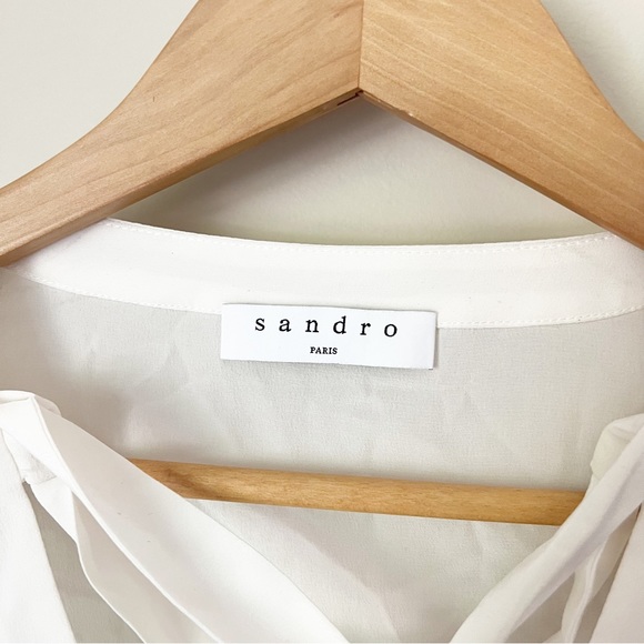 Sandro Paris Cleo Tie Lace Up Silk Blouse Ecru Off-White 2 EU 38 NWOT - Picture 6 of 15